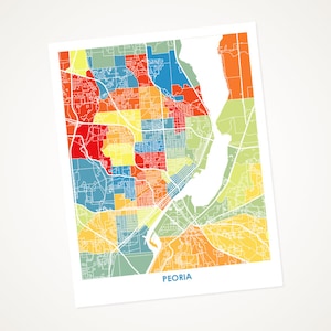 Juanitas Peoria Map Print.  Choose your colors and size.  Illinois Artwork.  IL Wall Art.