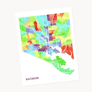 Juanitas Baltimore Map Print.  Choose the Colors and Size.  Map of Bmore, Maryland.  Perfect wall art for your Favorite MD Local.