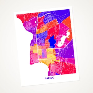 Juanitas Laredo Mapa Impresión.  Elija los colores y el tamaño.  Arte del Sur de Texas.