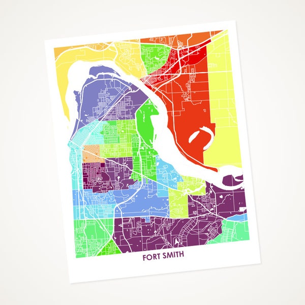 Fort Smith Arkansas Map Print.  Choose the Colors and Size.  Arkansas Art Poster.