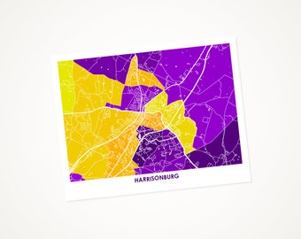 Juanitas Harrisonburg Map Print.  Choose your Colors and Size.  James Madison University Gift.  Virginia City Wall Art. JMU.