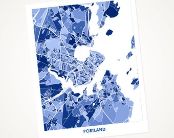 Portland Maine Map Print.  Choose your Colors and Size.  ME City Wall Art.