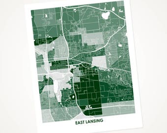 Juanitas East Lansing Map Print.  Pick your Color and Size.  Perfect for your Michigan State University Spartan.