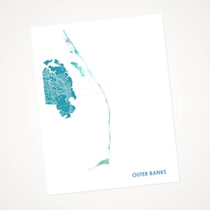 Juanitas Outer Banks Map Print.  Choose the Colors and Size.  From Kill Devil Hills to Ocracoke.  Coastal North Carolina Art.  OBX gift.