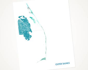 Juanitas Outer Banks Map Print.  Choose the Colors and Size.  From Kill Devil Hills to Ocracoke.  Coastal North Carolina Art.  OBX gift.