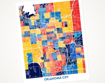 Juanitas Oklahoma City Map Print.  Choose the Colors and Size.  Perfect Gift for your Favorite OKC Thunder Fan.