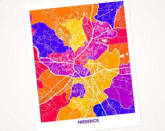 Juanitas Frederick Map Print.  CUSTOM Colors and Size.  Map of Frederick MD.  Maryland Art.  City Map Art.  Hostess Gift.