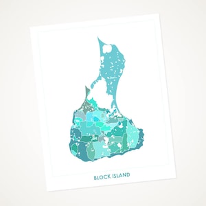 Juanitas Block Insel Karte drucken.  Wählen Sie farbe und groß aus.  Rhode Island Wand Kunst.  RI lokale Poster.