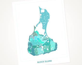 Juanitas Block Island Map Print.  Pick the Color and Size.  Rhode Island Wall Art.  RI Local Poster.