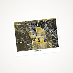 Juanitas Lafayette Map Print.  Choose the Colors and Size.  Perfect for your Purdue University Boilermaker. Indiana Gallery Wall Art.