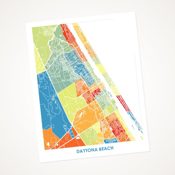 Juanitas Daytona Beach Map Print.  Choose your colors and size.  Florida Wall Art.