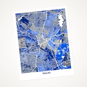 Juanitas Dallas Map Print. Choose Your Colors and Size. Texas City Wall Art. Perfect Decor for Cowboys Fans.