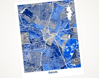 Juanitas Dallas Map Print. Choose Your Colors and Size. Texas City Wall Art. Perfect Decor for Cowboys Fans.