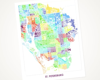 Juanitas St Petersburg Map Print.  Choose the Colors and Size.  Florida Wall Art.  FL Local Decor.