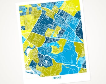 Juanitas Irvine CA Map Print.  Choose the colors and size.  University of California Anteaters Graduation Gift.  UC Irvine Art.