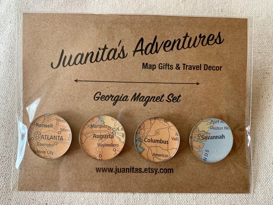 Custom Vintage Map Magnets, Set, You Pick the Locations, Map Gifts