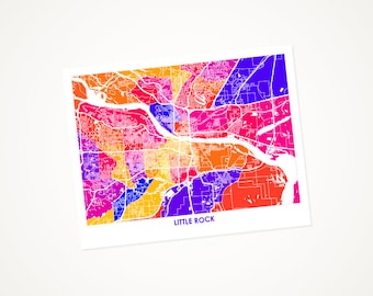 Juanitas Little Rock Map Print.  Choose the Colors and Size.  Arkansas Wall Art.