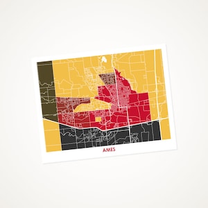 Ames Map Print.  Pick the Colors and Size.  Iowa State University Cyclones Gift.
