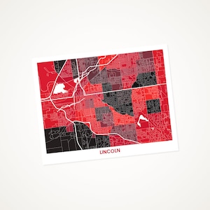 Juanitas Lincoln NE Map Print.  Choose the Colors and Size.  University of Nebraska Huskers Gift. Go Cornhuskers.