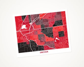 Juanitas Lincoln NE Map Print.  Choose the Colors and Size.  University of Nebraska Huskers Gift. Go Cornhuskers.