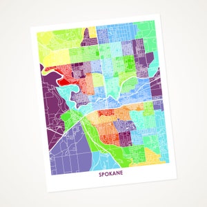 Juanitas Spokane Map Print.  Choose the Colors and Size.  Washington State Wall Art.  Pacific Northwest Poster.