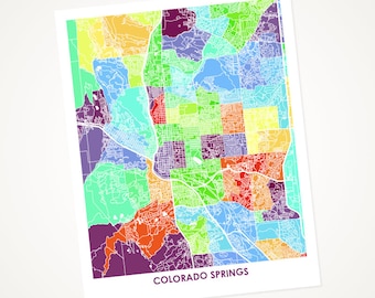 Juanitas Colorado Springs Map Print.  Choose your Colors and Size.  CO Travel Poster.  Wall Art.