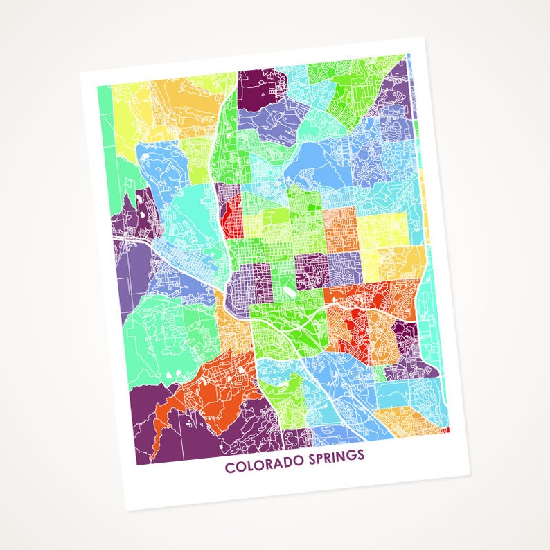 Juanitas Colorado Springs Map Print. Choose your Colors and Size. CO Travel Poster. Wall Art. image 1