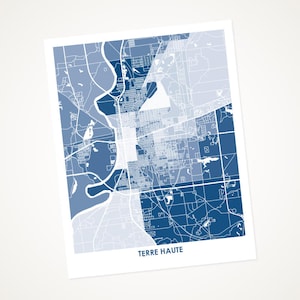 Juanitas Terre Haute Map Print.  Choose your Colors and Size.  Perfect for your Indiana State University Sycamore.