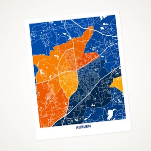 Juanitas Auburn Map Print.  Choose your color and size.  Perfect gift for your University Tiger.  Go War Eagle!  Alabama Art.