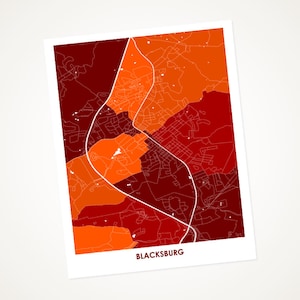 Juanitas Blacksburg Map Print.  Choose your Colors and Size.  Perfect Wall Art for your Virginia Tech Hokie.