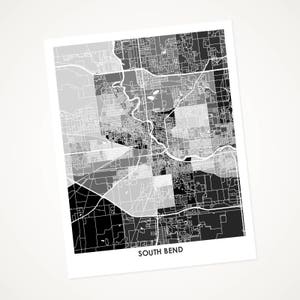 Juanitas South Bend Map Print.  Choose the Colors and Size.    Indiana Office Decor.