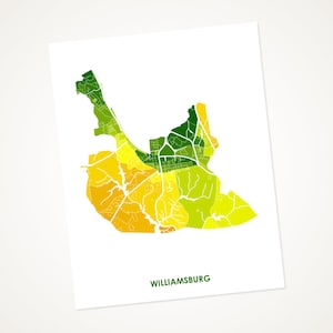 Juanitas Williamsburg Map Print.  Choose your colors and Size.  Perfect wall art for the College of William & Mary Grad.