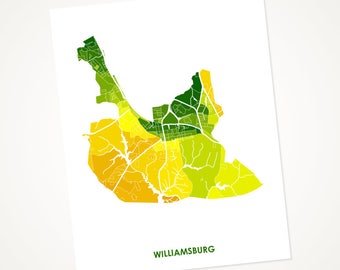 Juanitas Williamsburg Map Print.  Choose your colors and Size.  Perfect wall art for the College of William & Mary Grad.