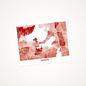 Juanitas Madison Map Print.  Choose your Colors and Size.  Perfect Wall Art for your University of Wisconsin Badger.