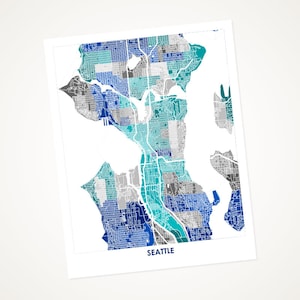 Juanitas Seattle Map Print.  Choose your Colors and Size.  Washington State Gift.  Perfect for your favorite Seahawk, Mariner or Husky.