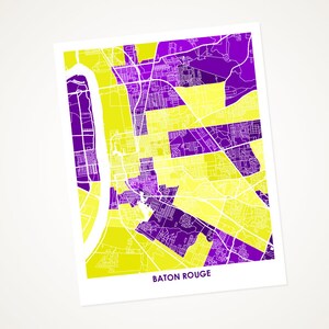 Juanitas Baton Rouge Map Print.  Choose your Size and Color.  Louisiana State University Tiger Graduation Gift.  LSU Artwork.