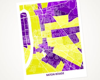 Juanitas Baton Rouge Map Print.  Choose your Size and Color.  Louisiana State University Tiger Graduation Gift.  LSU Artwork.