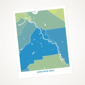 Juanitas John Muir Trail in California Map Print.  Color Options and Size Options Available.  California Hiking Trail Wall Art.
