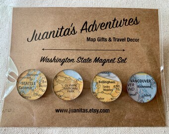 Washington State Map Magnets. Set #2. Antique Maps for your Kitchen, or your Office. Perfect Hostess Gift!