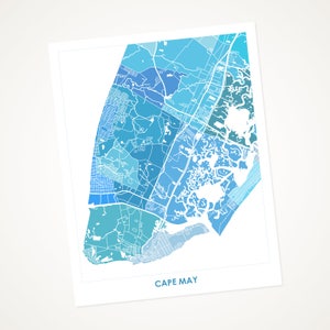 Juanitas Cape Può Stampa mappa.  Scegliere colori e dimensioni.  Mappa di Cape May New Jersey.  Mappa di viaggio Wanderlust.  Jersey Shore.