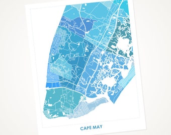 Juanitas Cape May Map Print.  Choose the Colors and Size.  Map of Cape May New Jersey.  Wanderlust Travel Map.  Jersey Shore.