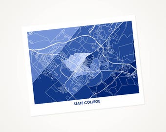 Juanitas State College Map Print.  Color Options Available.  Perfect Art Poster for your Penn State University Nittany Lion.