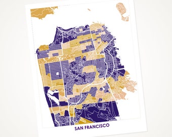 Juanitas San Francisco Map Print. Choose the Colors and Size. California Art Decor. Gift for Giant or 49er Fan. Map of San Fran