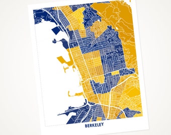 Juanitas Berkeley Map Print. Choose Your Colors. University of California Golden Bears Graduation Gift.  UC Art.