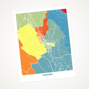 Juanitas Sonoma Map Print.  Choose the Colors and Size.  California Wine Country Wedding Gift.  CA Local Art.