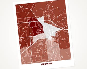 Juanitas Starkville Map Print.  Choose the Colors and Size.  Mississippi State Bulldogs Gift.  Local Wall Art.