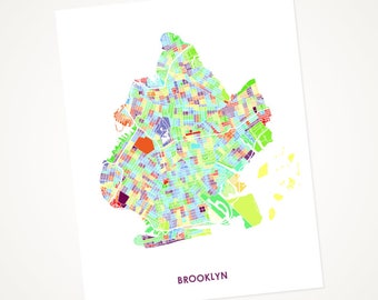 Juanitas Brooklyn Map Print.  Choose the Colors and Size.  NYC Wall Art.  New York City Poster.