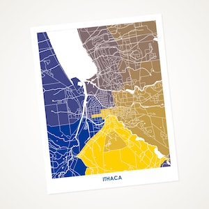 Juanitas Ithaca Map Print.  Choose your colors and size.  Perfect gift for your Cornell University Grad. Upstate New York Wall Art.