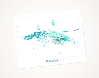 Juanitas St Thomas Map Print.  Choose your colors and size.  U.S. Virgin Islands Artwork.