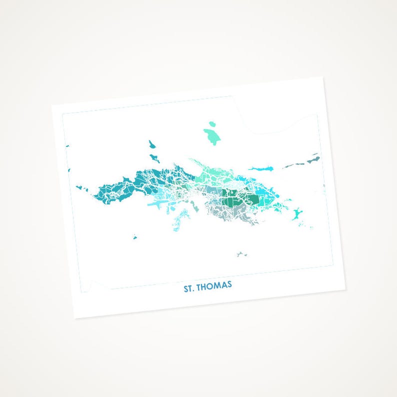 Juanitas St Thomas Map Print. Choose your colors and size. U.S. Virgin Islands Artwork. image 1